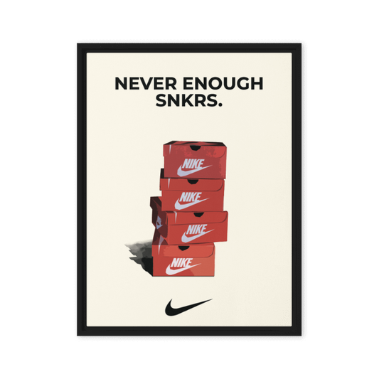 Stacked Passion: 'Never Enough Sneakers' Nike Box Framed Canvas