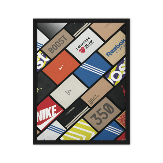 Sneaker Showcase: The Ultimate Brand Collage Framed Canvas