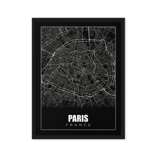 Parisian Streets: Monochrome Map Framed Wall Art