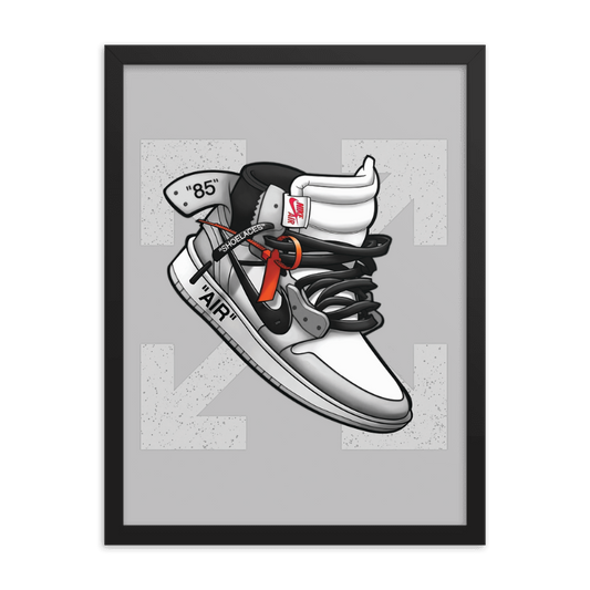 Timeless Elegance: Grey and White Nike Air Jordan 1 Framed Poster - KingKanvas