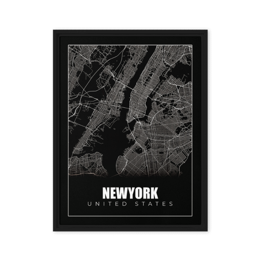 Manhattan Monochrome: Framed New York City Map Canvas