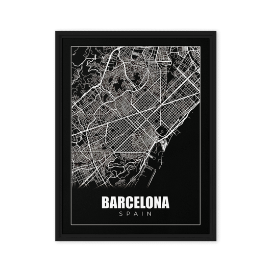 Barcelona Map: Urban Monochrome Framed Wall Art