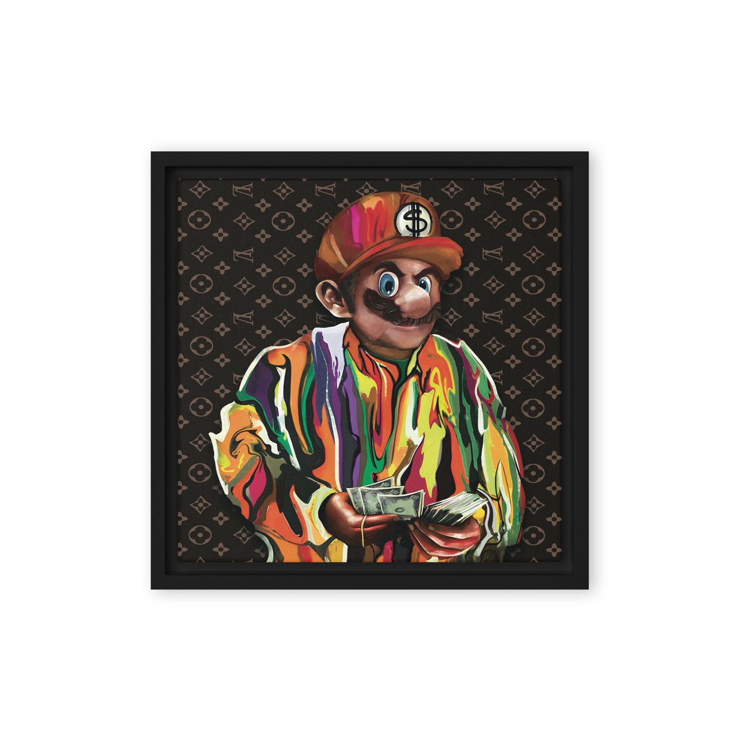 Mario's Hip-Hop Tribute: Biggie's Jumper in LV Background - Framed Wall Art Canvas - KingKanvas