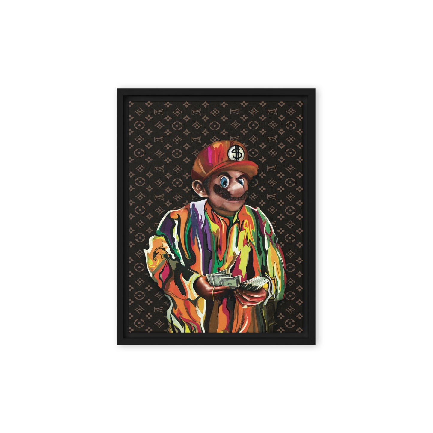 Mario's Hip-Hop Tribute: Biggie's Jumper in LV Background - Framed Wall Art Canvas - KingKanvas