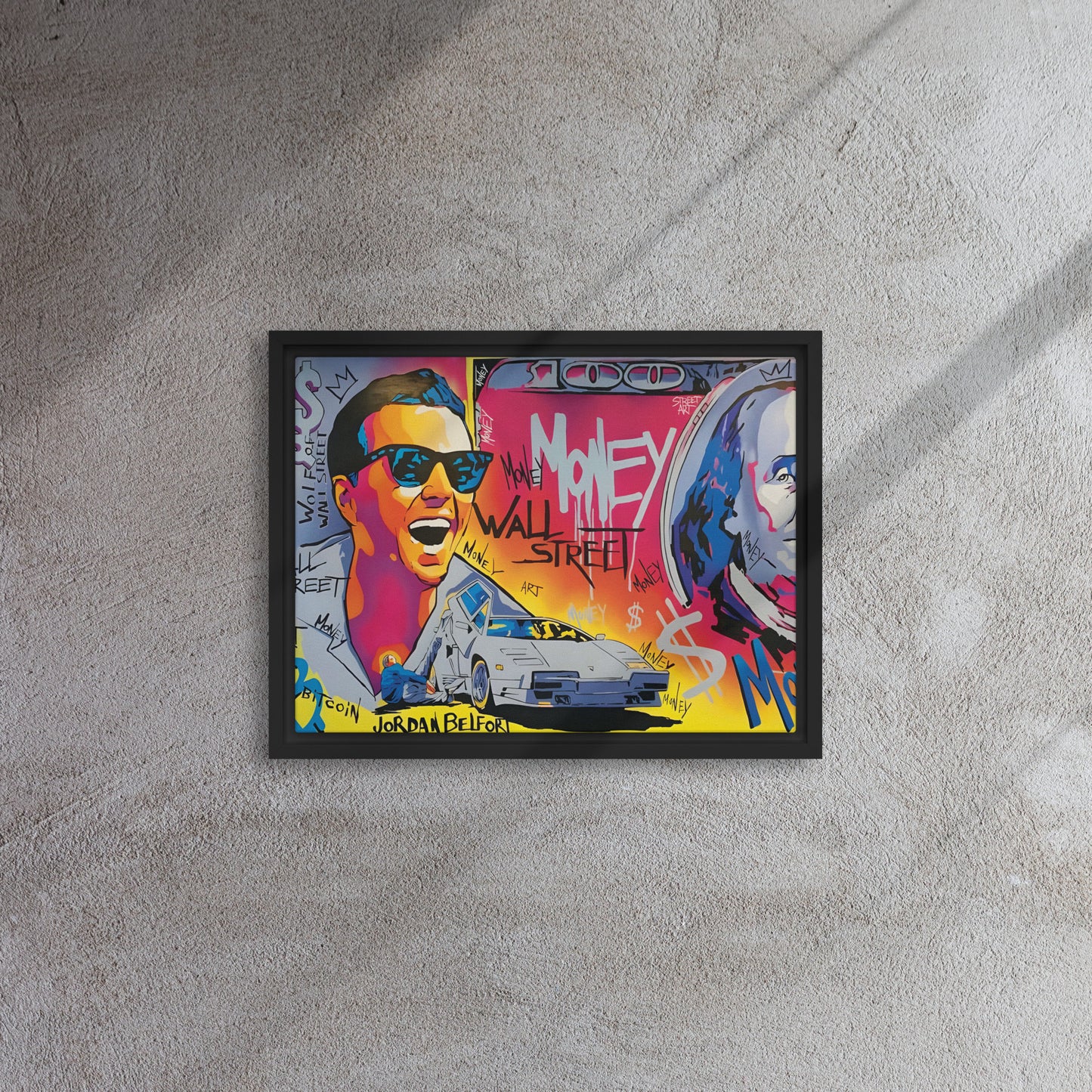 Powerful Pursuits: Jordan Belfort & Benjamin Franklin Framed Wall Art Canvas - KingKanvas