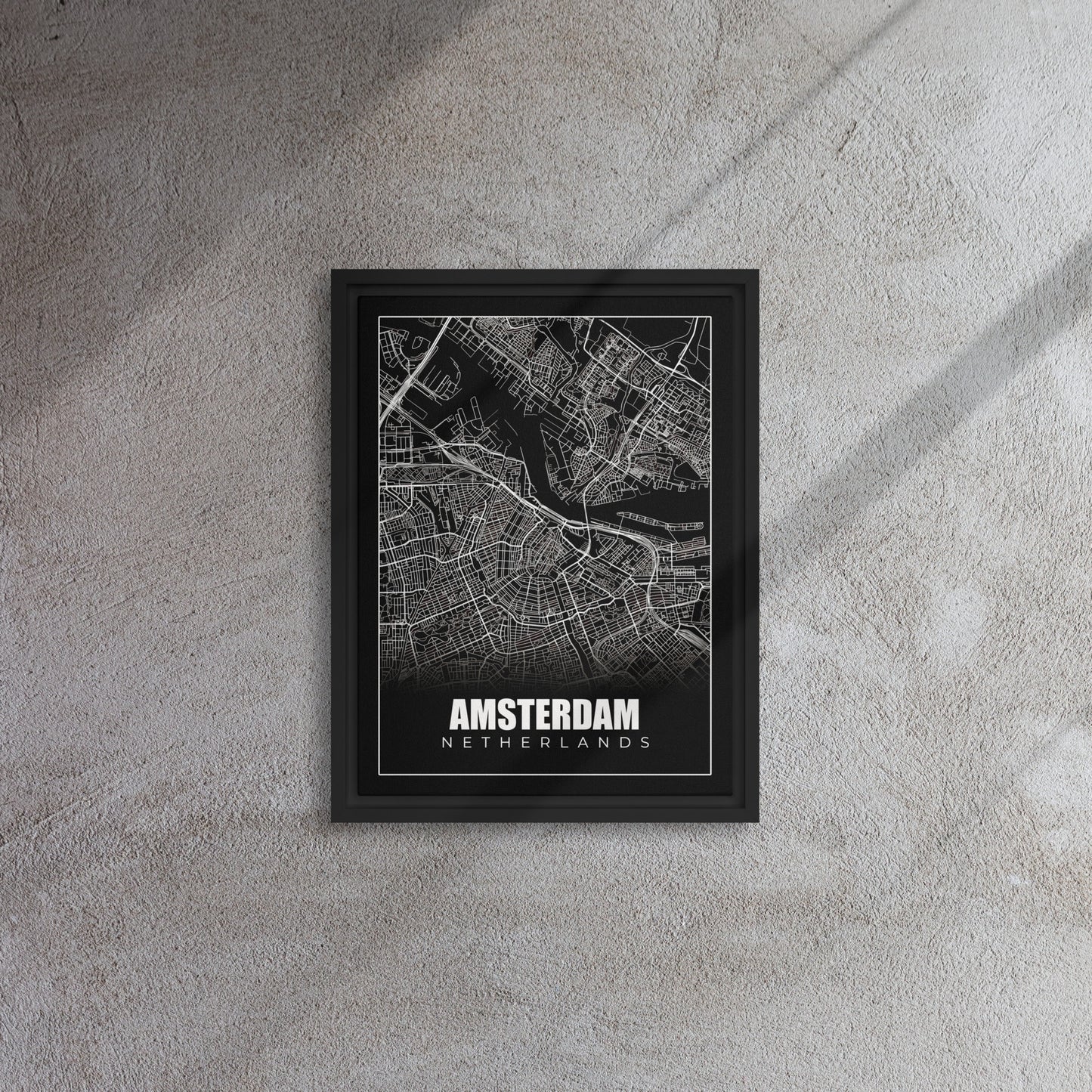 Amsterdam Unveiled: Black & White Map Canvas