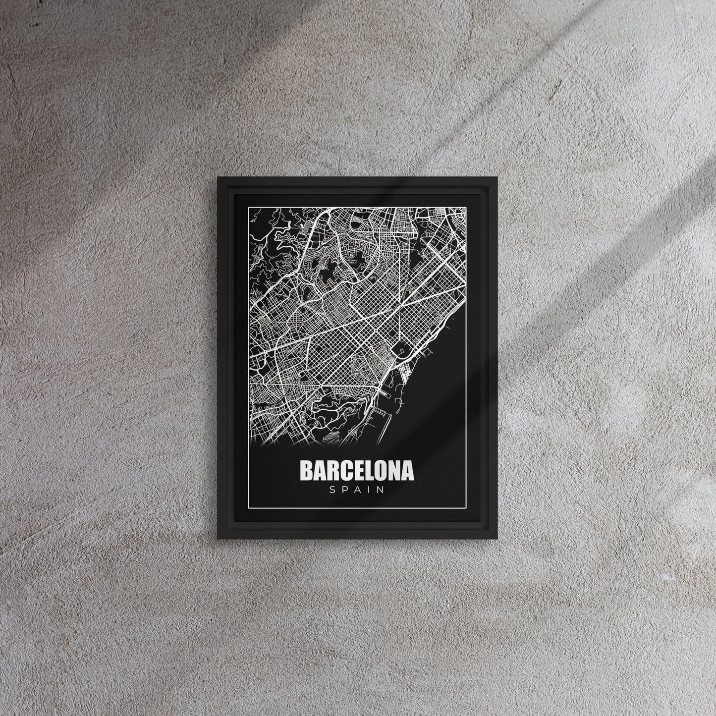 Barcelona Map: Urban Monochrome Framed Wall Art