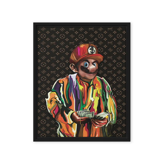 Mario's Hip-Hop Tribute: Biggie's Jumper in LV Background - Framed Wall Art Canvas - KingKanvas