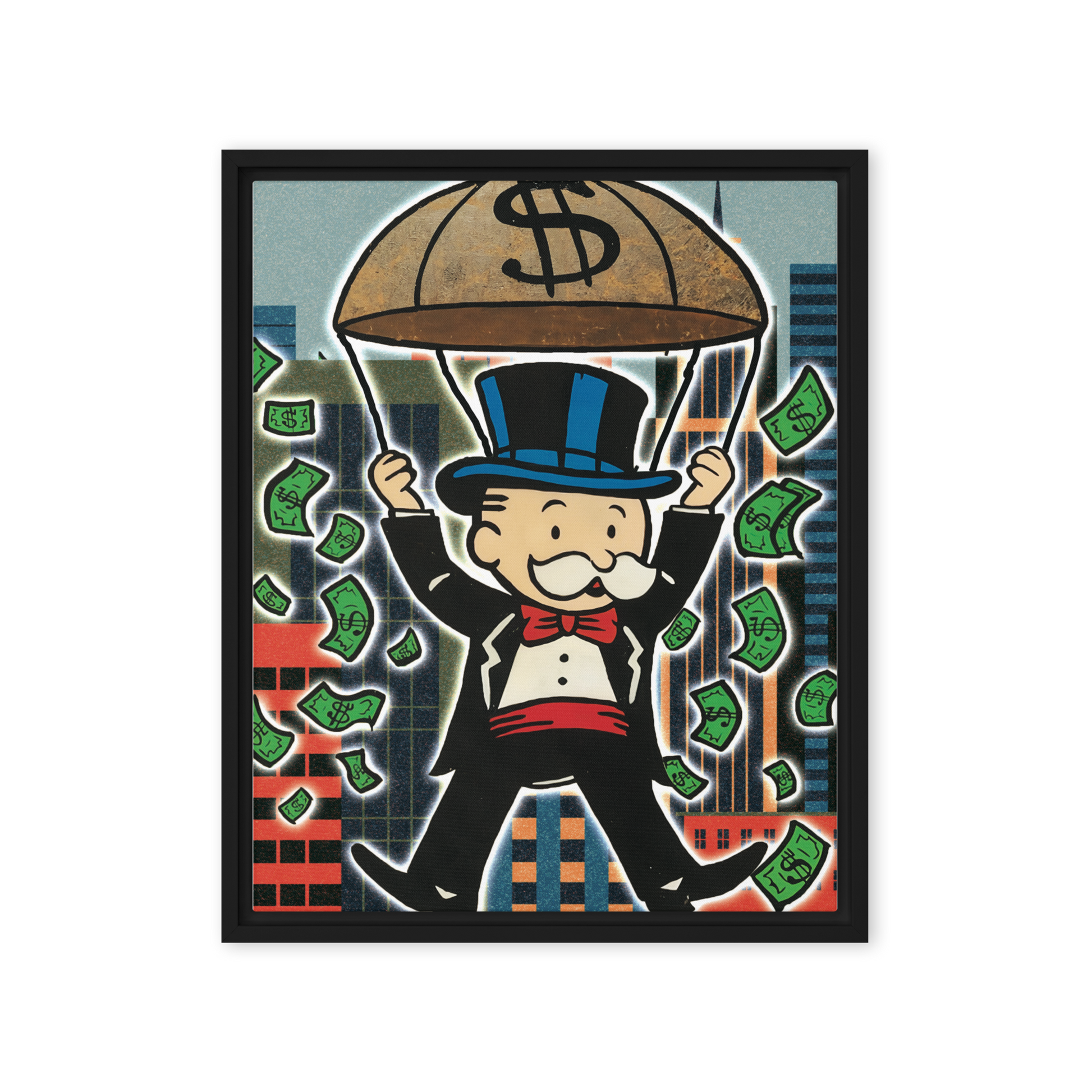 Monopoly Money Rain: The Thrill of Success Framed Canvas - KingKanvas