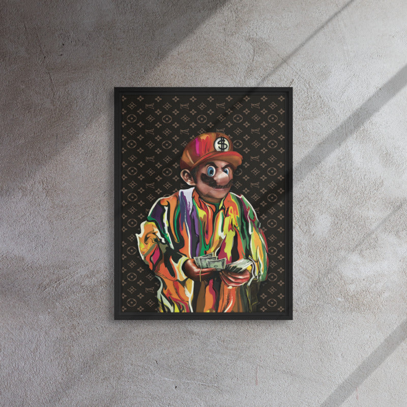 Mario's Hip-Hop Tribute: Biggie's Jumper in LV Background - Framed Wall Art Canvas - KingKanvas