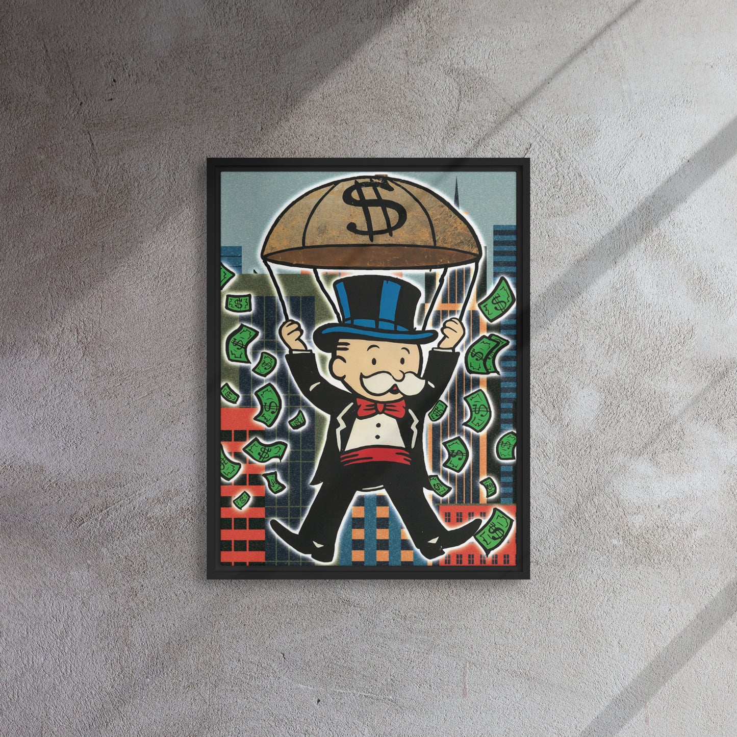 Monopoly Money Rain: The Thrill of Success Framed Canvas - KingKanvas