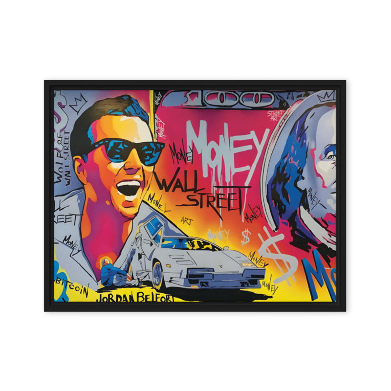 Powerful Pursuits: Jordan Belfort & Benjamin Franklin Framed Wall Art Canvas - KingKanvas