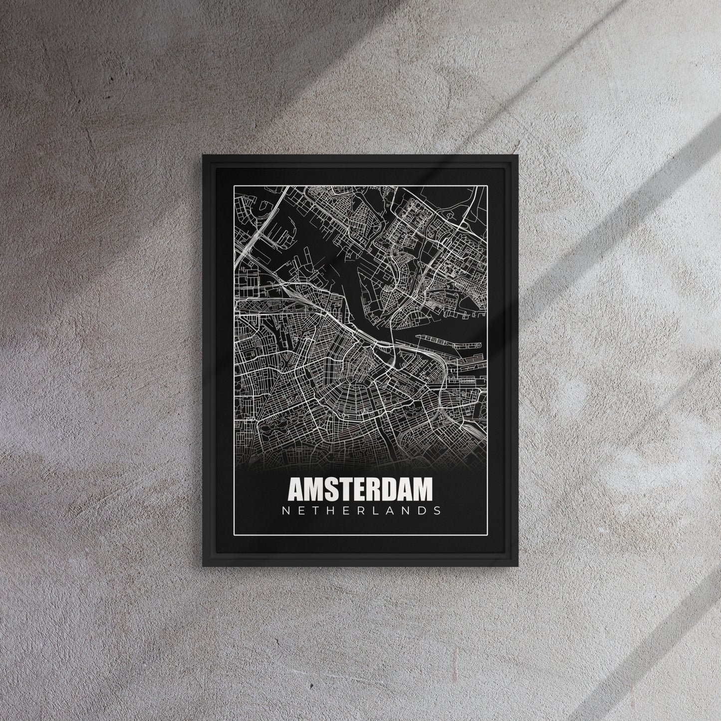 Amsterdam Unveiled: Black & White Map Canvas