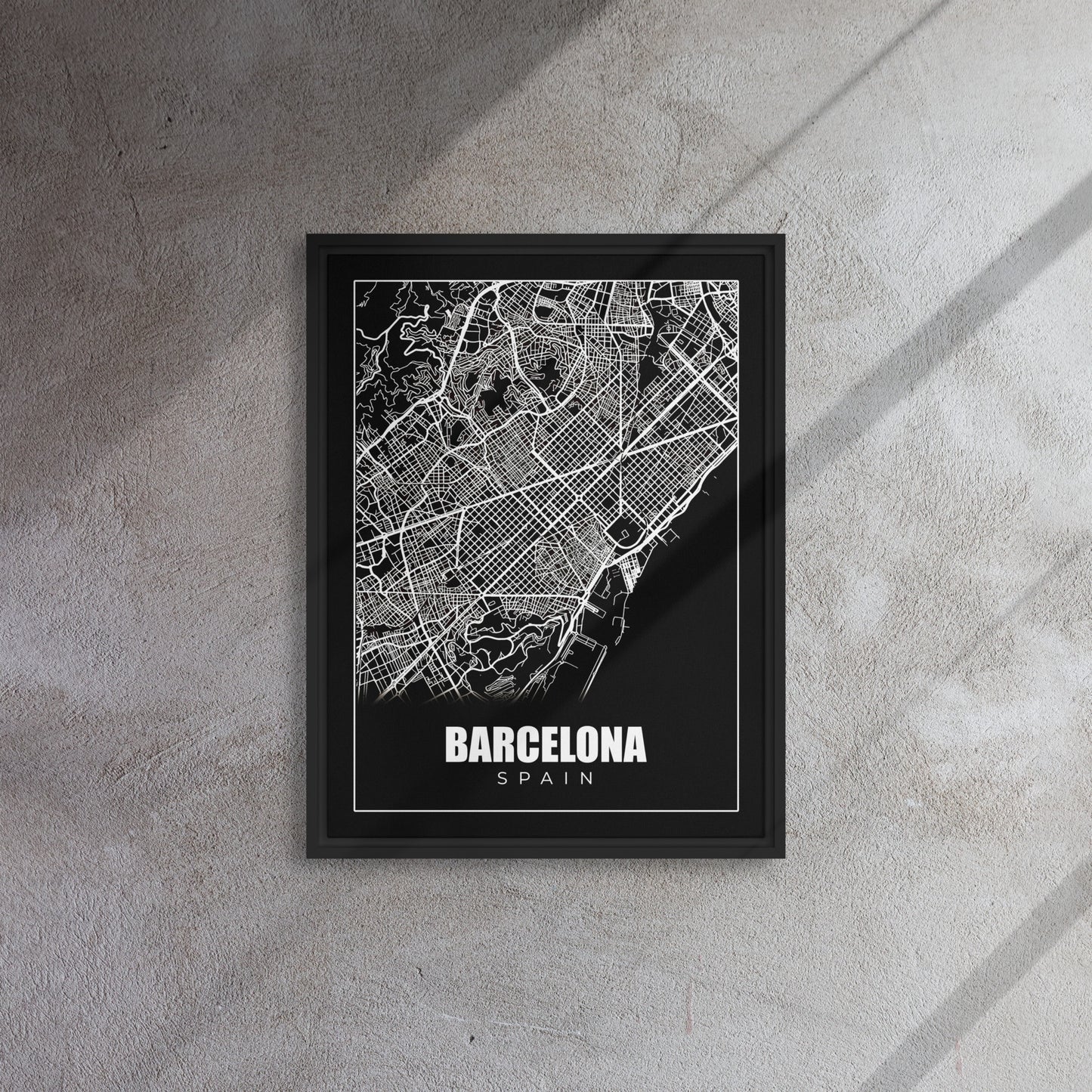 Barcelona Map: Urban Monochrome Framed Wall Art