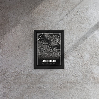 Amsterdam Unveiled: Black & White Map Canvas