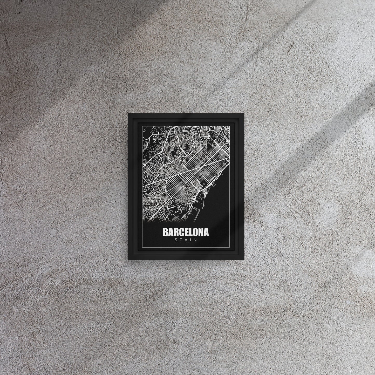 Barcelona Map: Urban Monochrome Framed Wall Art