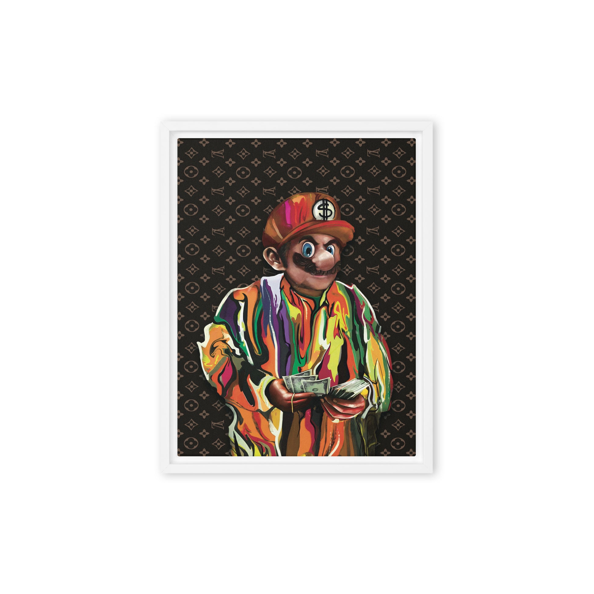 Mario's Hip-Hop Tribute: Biggie's Jumper in LV Background - Framed Wall Art Canvas - KingKanvas