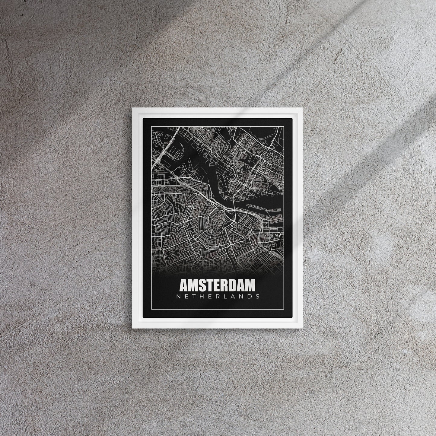 Amsterdam Unveiled: Black & White Map Canvas