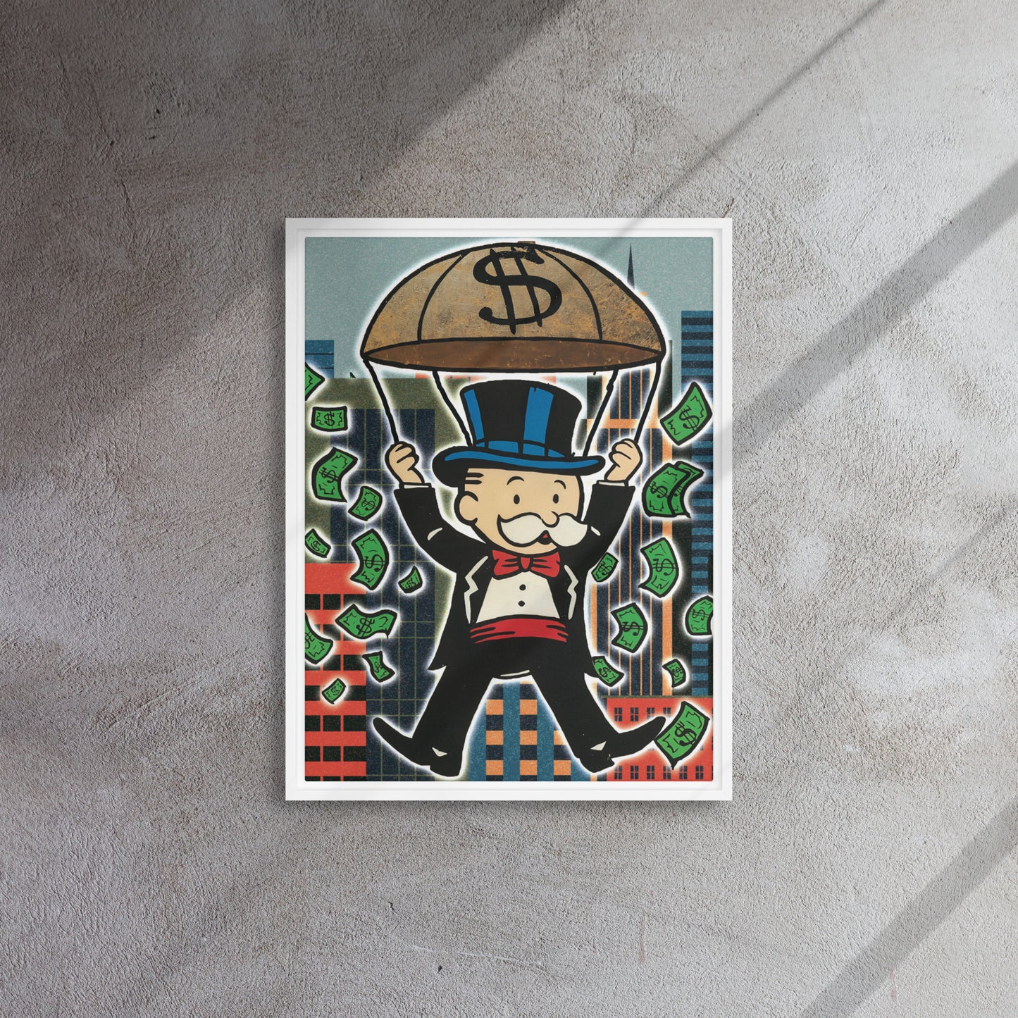 Monopoly Money Rain: The Thrill of Success Framed Canvas - KingKanvas