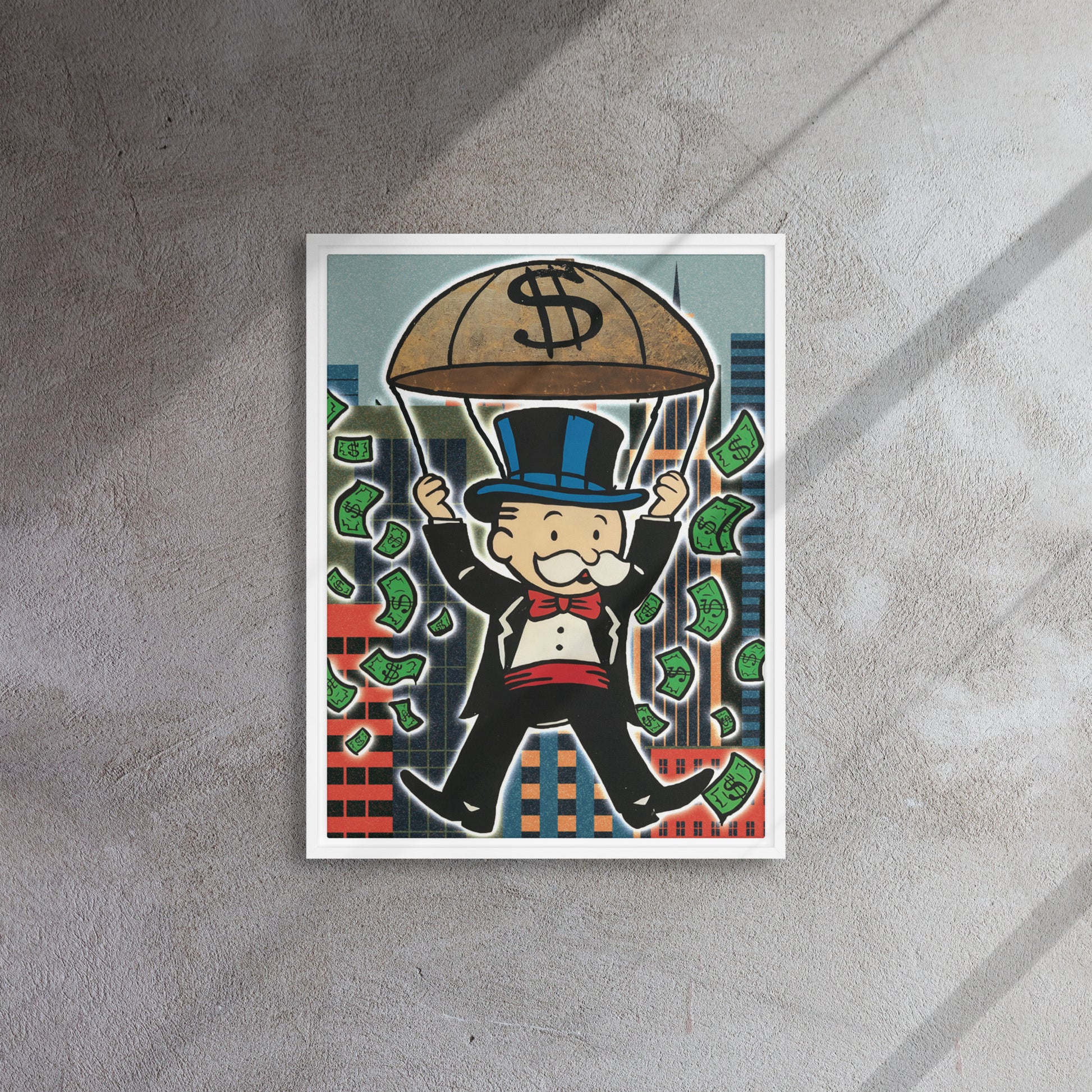 Monopoly Money Rain: The Thrill of Success Framed Canvas - KingKanvas