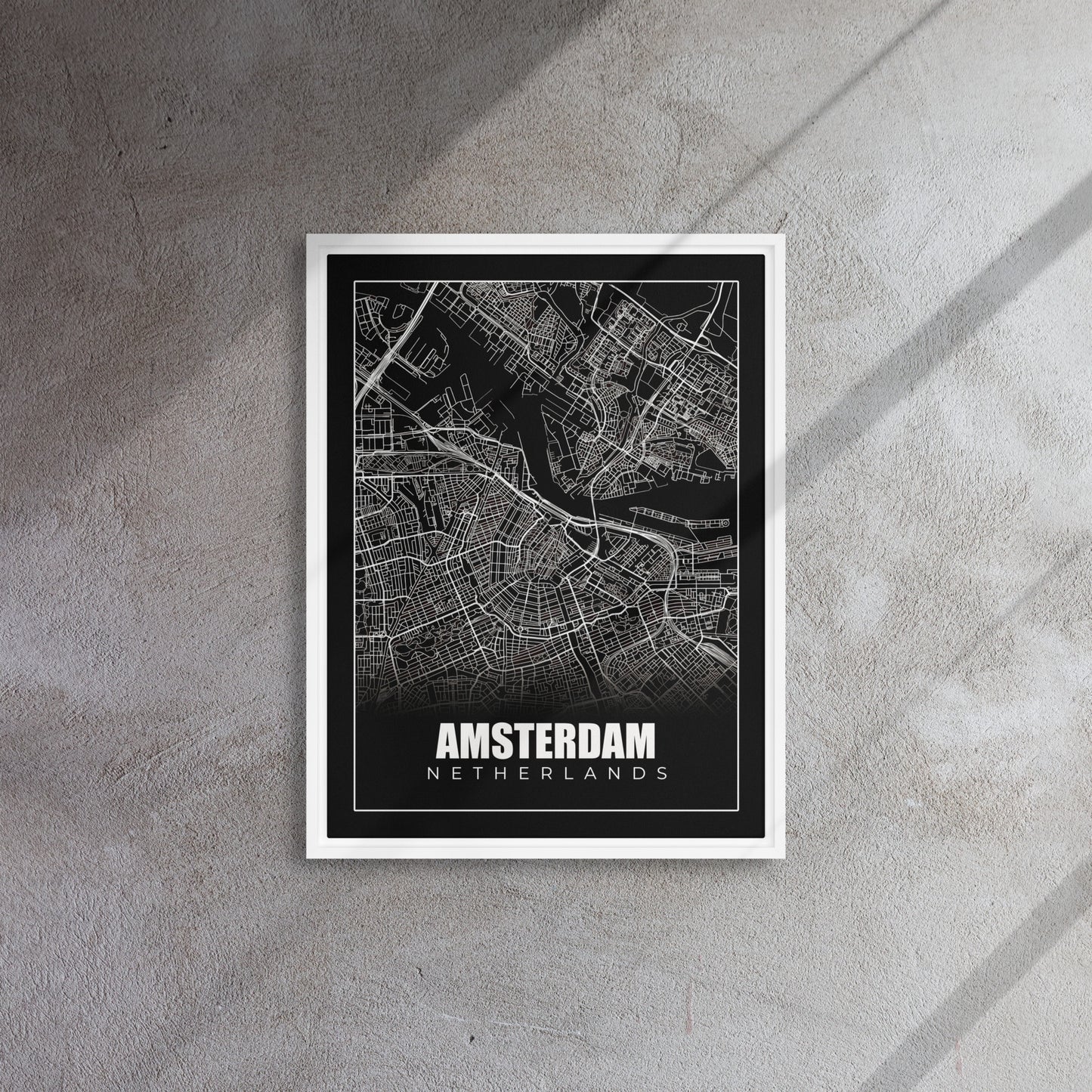 Amsterdam Unveiled: Black & White Map Canvas