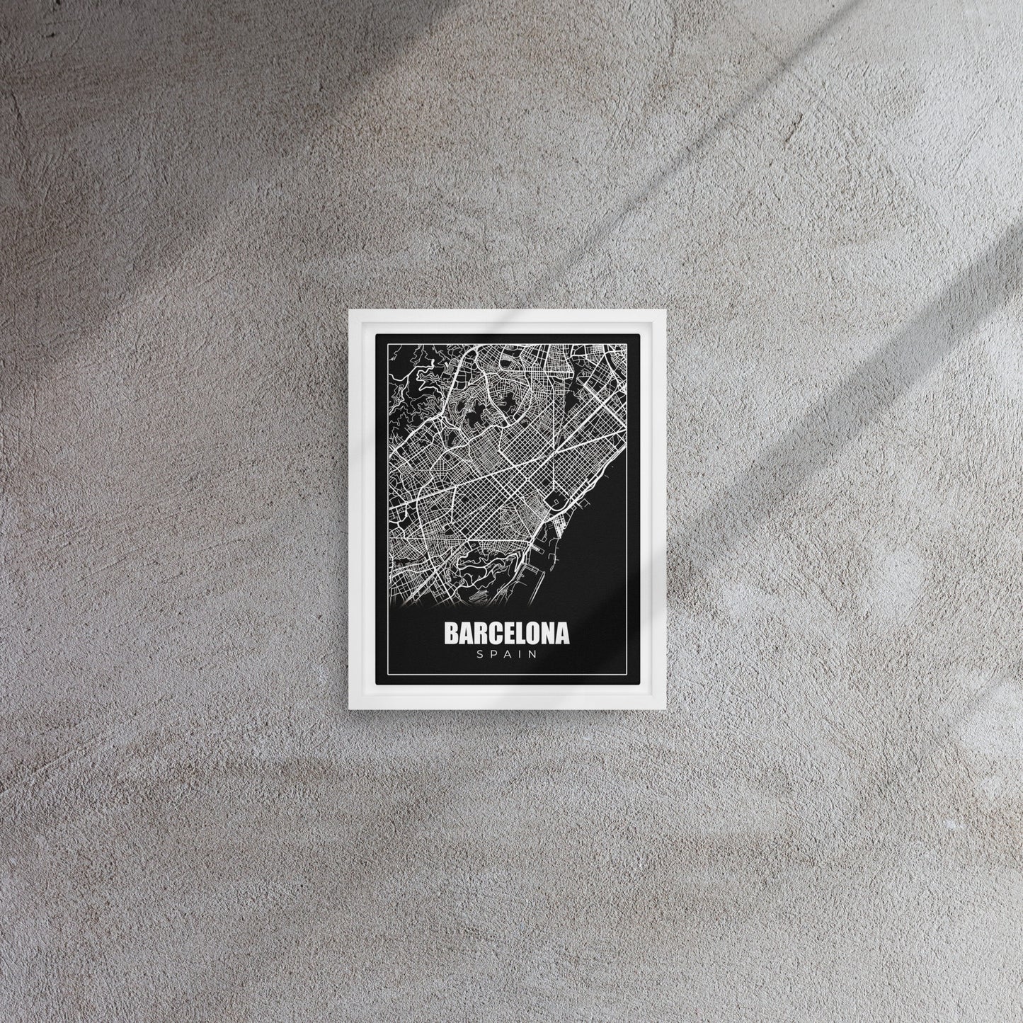 Barcelona Map: Urban Monochrome Framed Wall Art