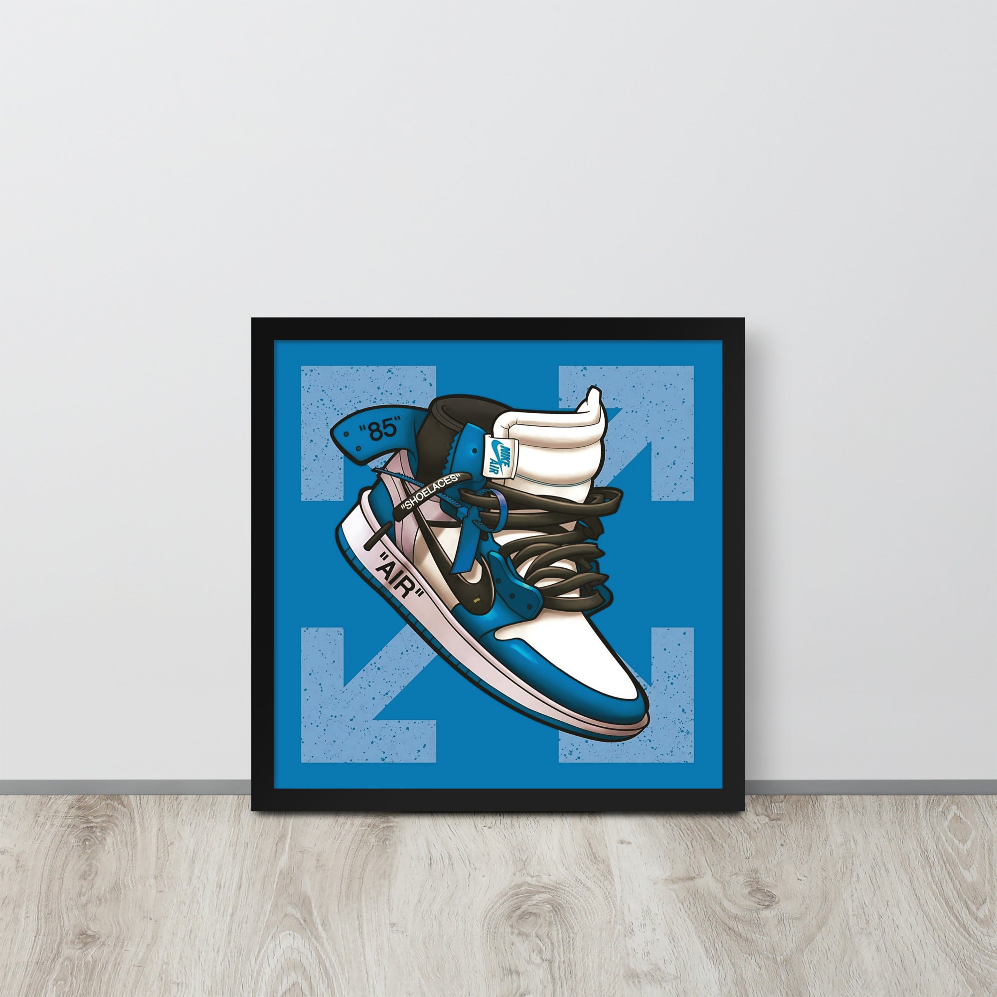 Airborne Elegance Blue White Off White Nike Air Jordan 1 Framed Pos KingKanvas