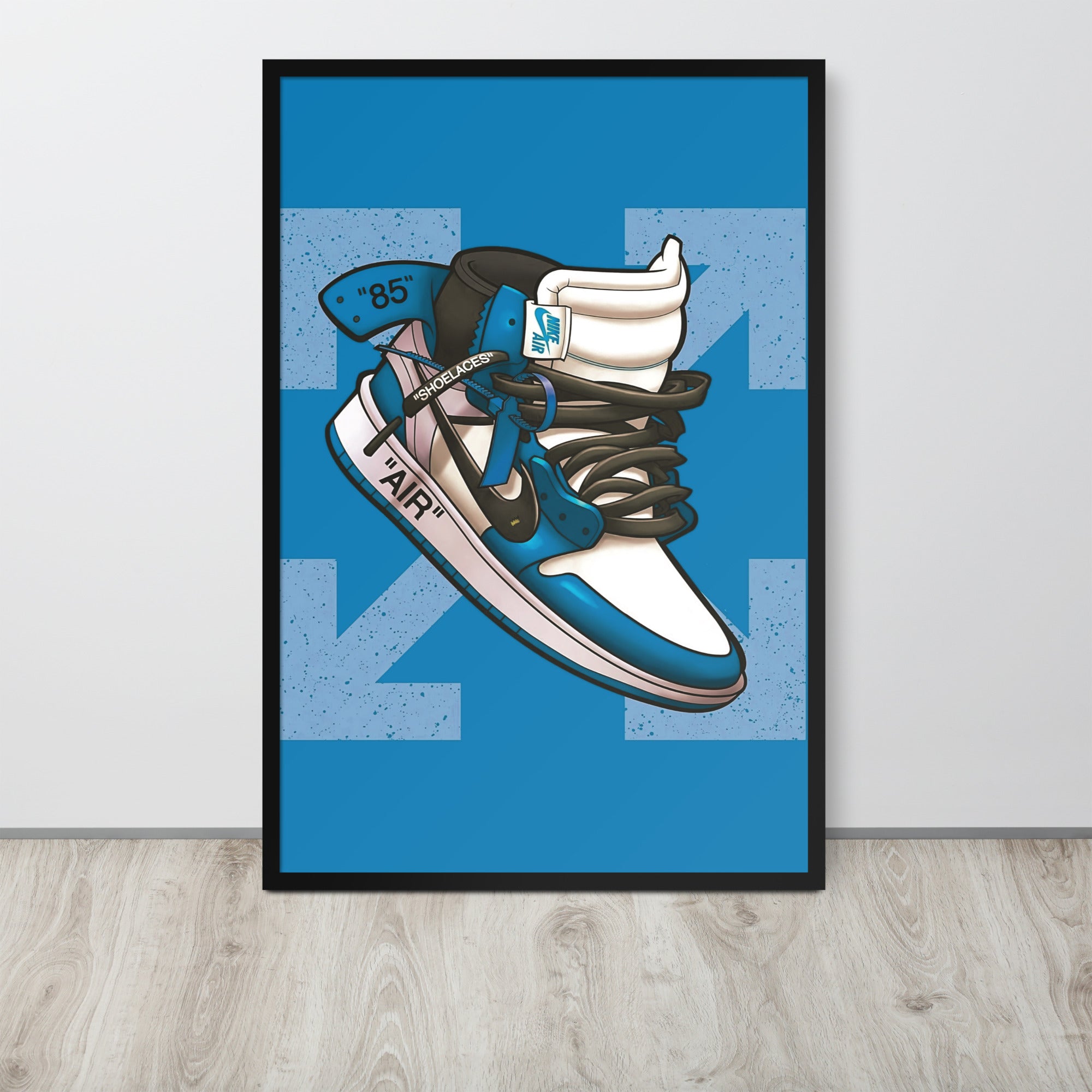 Airborne Elegance Blue White Off White Nike Air Jordan 1 Framed Pos KingKanvas