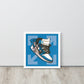 Airborne Elegance: Blue & White Off-White Nike Air Jordan 1 Framed Poster - KingKanvas