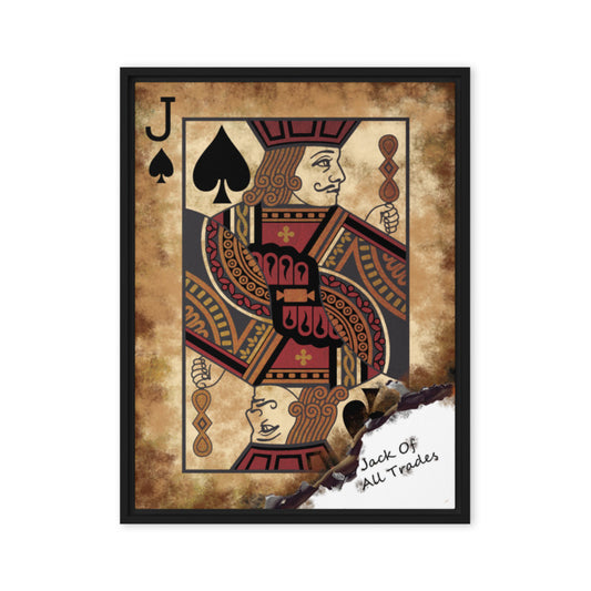 Framed Wall Canvas Art: Jack of All Trades Card - Jack of Spades - KingKanvas