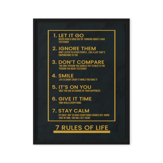 Motivational Framed Wall Canvas with 7 Rules of Life - Live Positive - Inspiring Quotes - KingKanvas