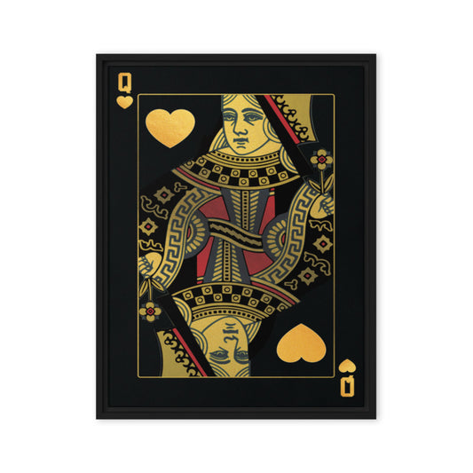 Luxury Black and Gold Queen Playing Card Framed Wall Canvas - KingKanvas