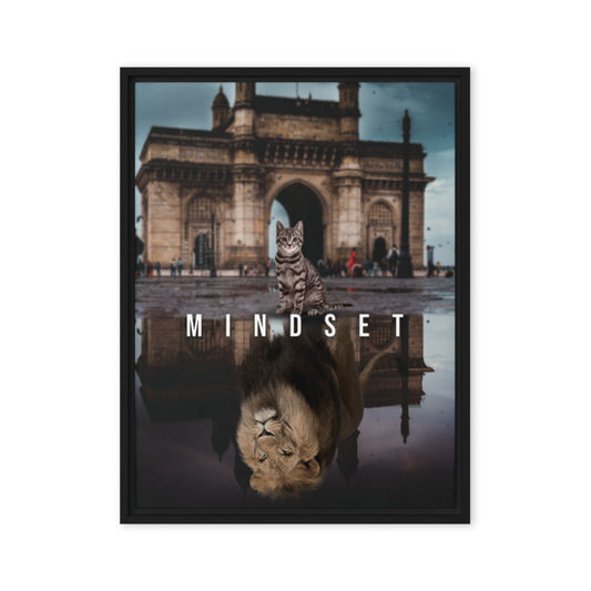 Courageous Cat and Lion's Mindset - Framed Wall Canvas - KingKanvas