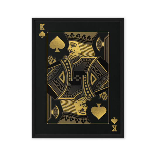 Framed Luxury Black and Gold King Playing Card Canvas Wall Art - KingKanvas