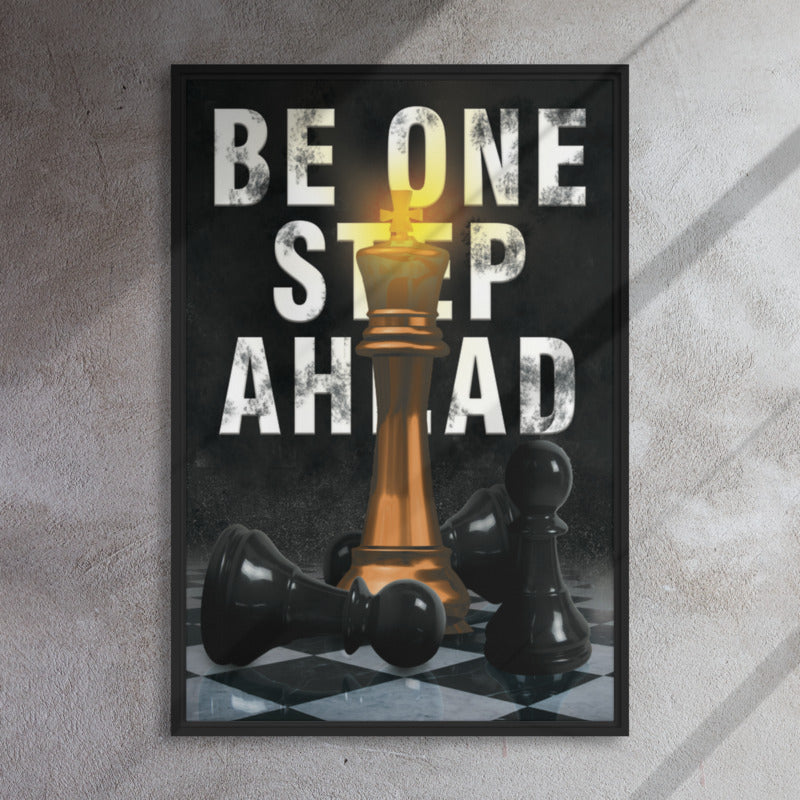 Stay One Step Ahead | Framed Motivational Wall Canvas - Chess Piece - KingKanvas