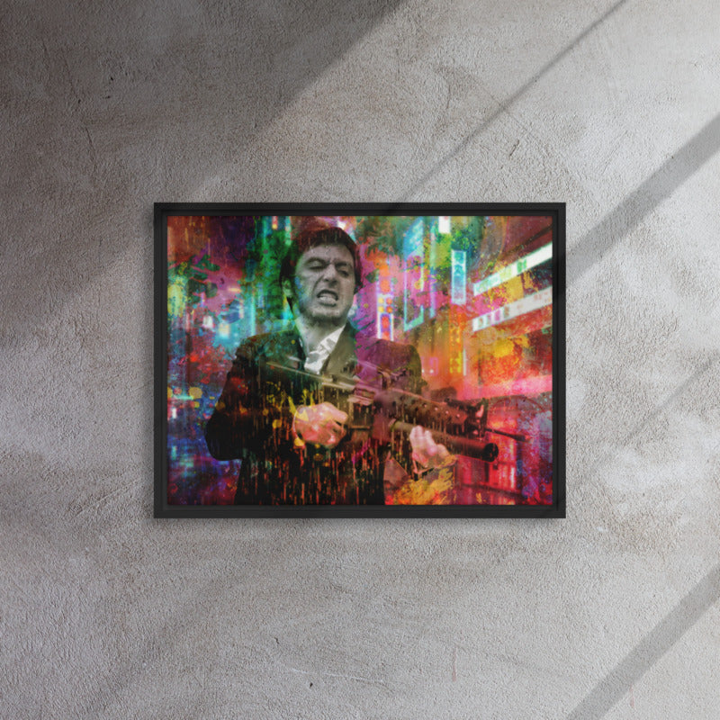 Scarface Wall Art Canvas Print Black Frame Al Pacino Movie Canvas | High Quality - KingKanvas