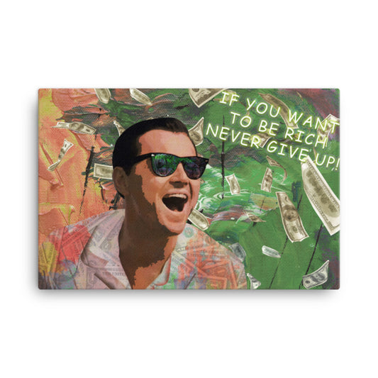 Buy mantra wall canvas for Strength & Motivation - Wall Decor art ''If You Want to Be Rich Never Give Up' - Wolf of Wall Street'' - KingKanvas