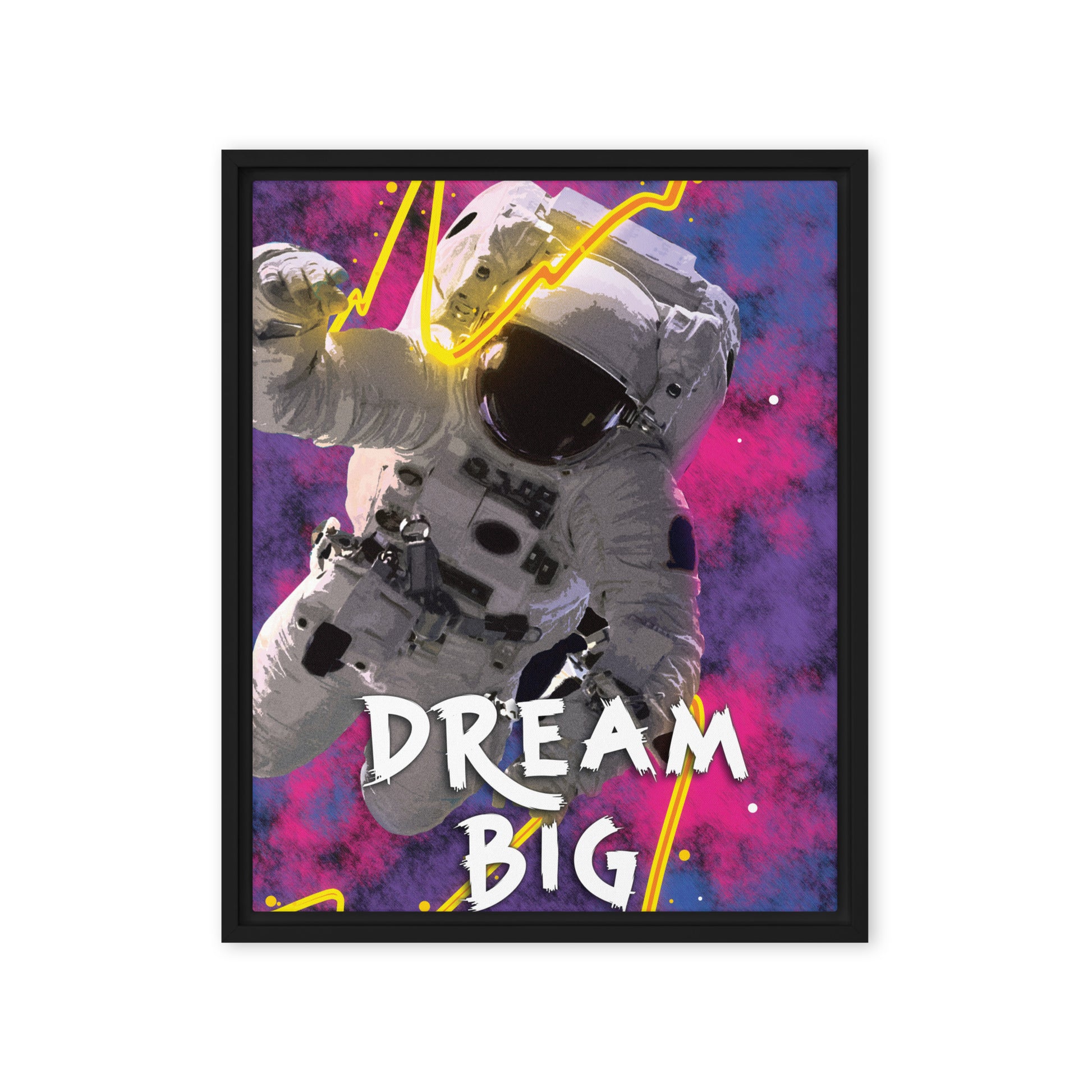 Motivational Framed Wall Canvas - Dream Big - Astronaut in Space - KingKanvas