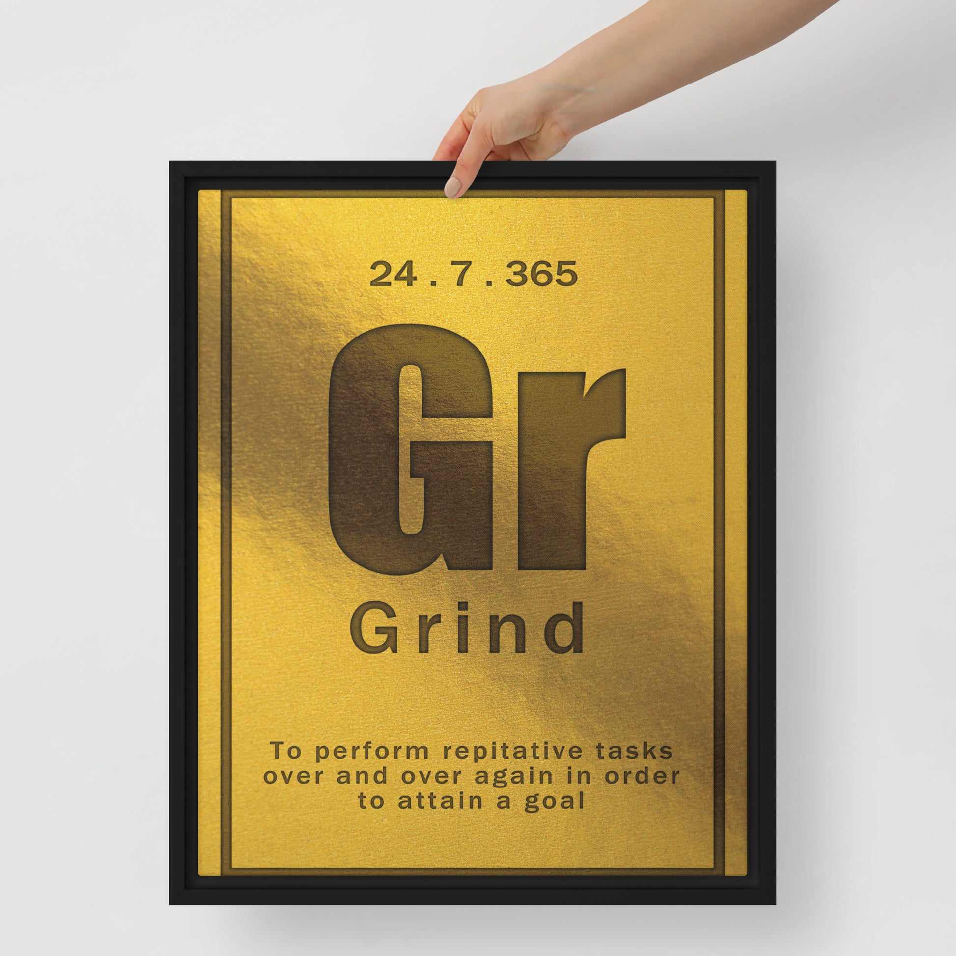 "Grind" Gold Framed Motivational Wall Canvas Art Home Decor - Hard Work Inspiration Quote - KingKanvas