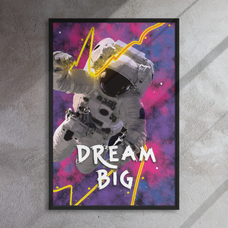 Motivational Framed Wall Canvas - Dream Big - Astronaut in Space - KingKanvas