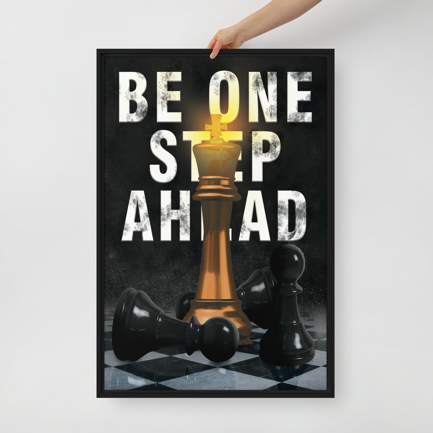 Stay One Step Ahead | Framed Motivational Wall Canvas - Chess Piece - KingKanvas