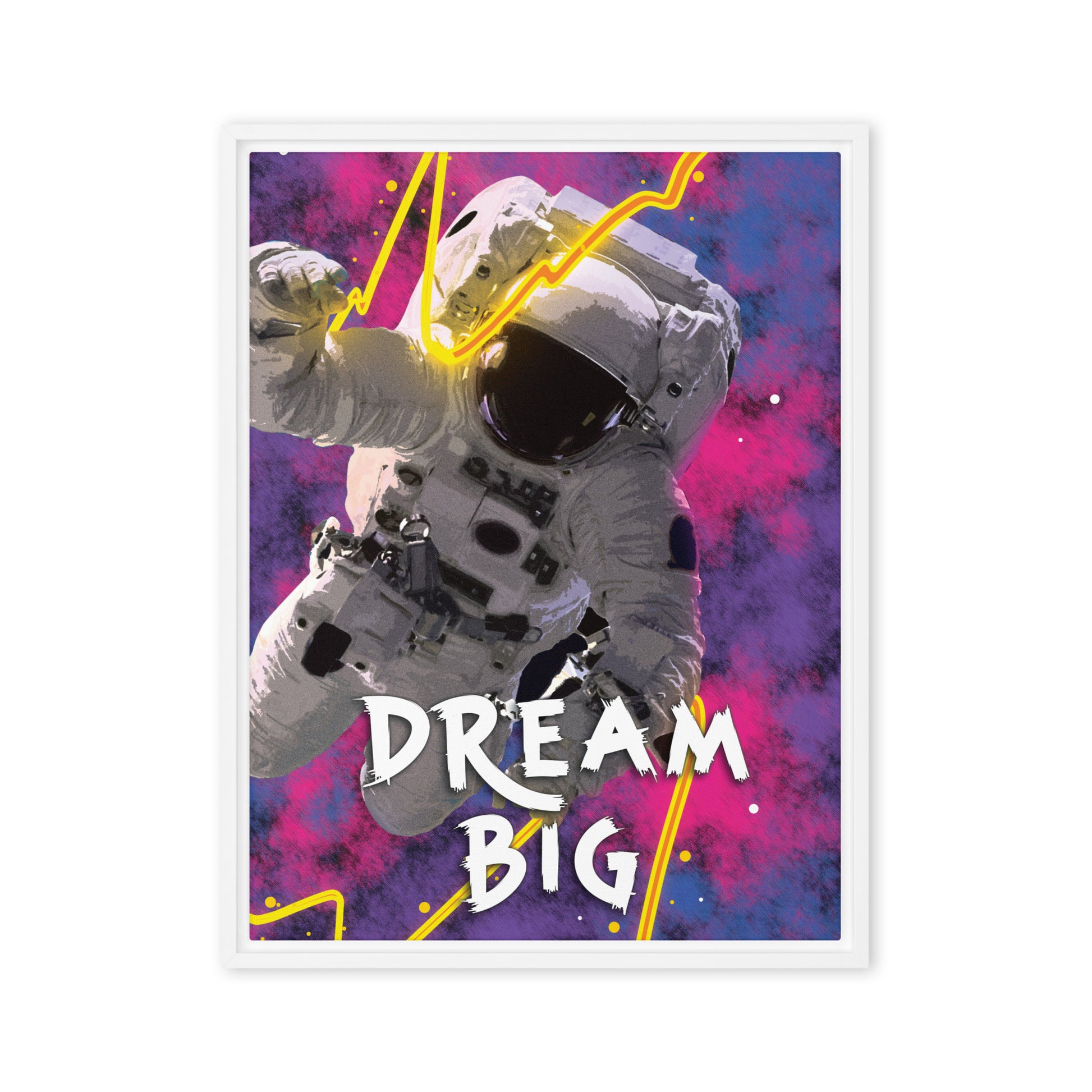 Motivational Framed Wall Canvas - Dream Big - Astronaut in Space - KingKanvas