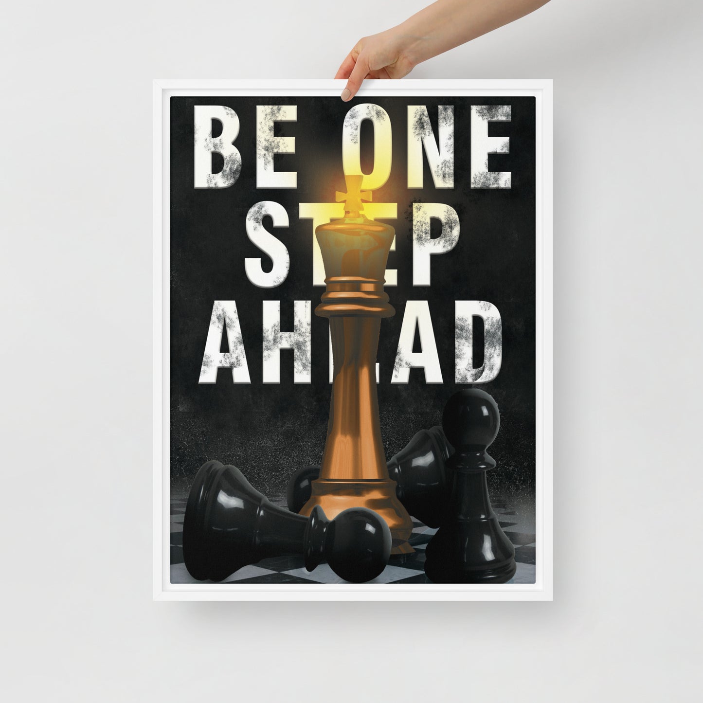 Stay One Step Ahead | Framed Motivational Wall Canvas - Chess Piece - KingKanvas