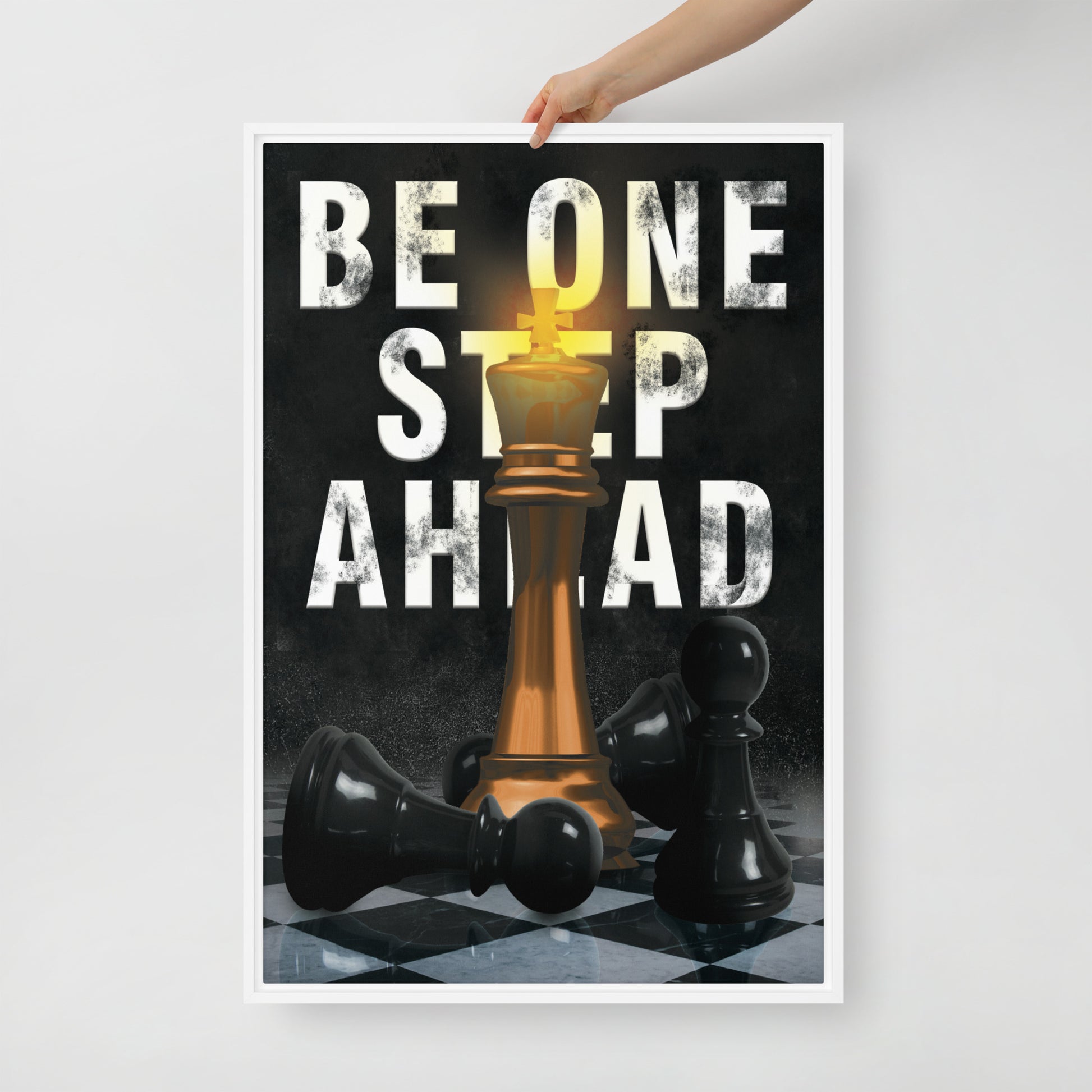 Stay One Step Ahead | Framed Motivational Wall Canvas - Chess Piece - KingKanvas